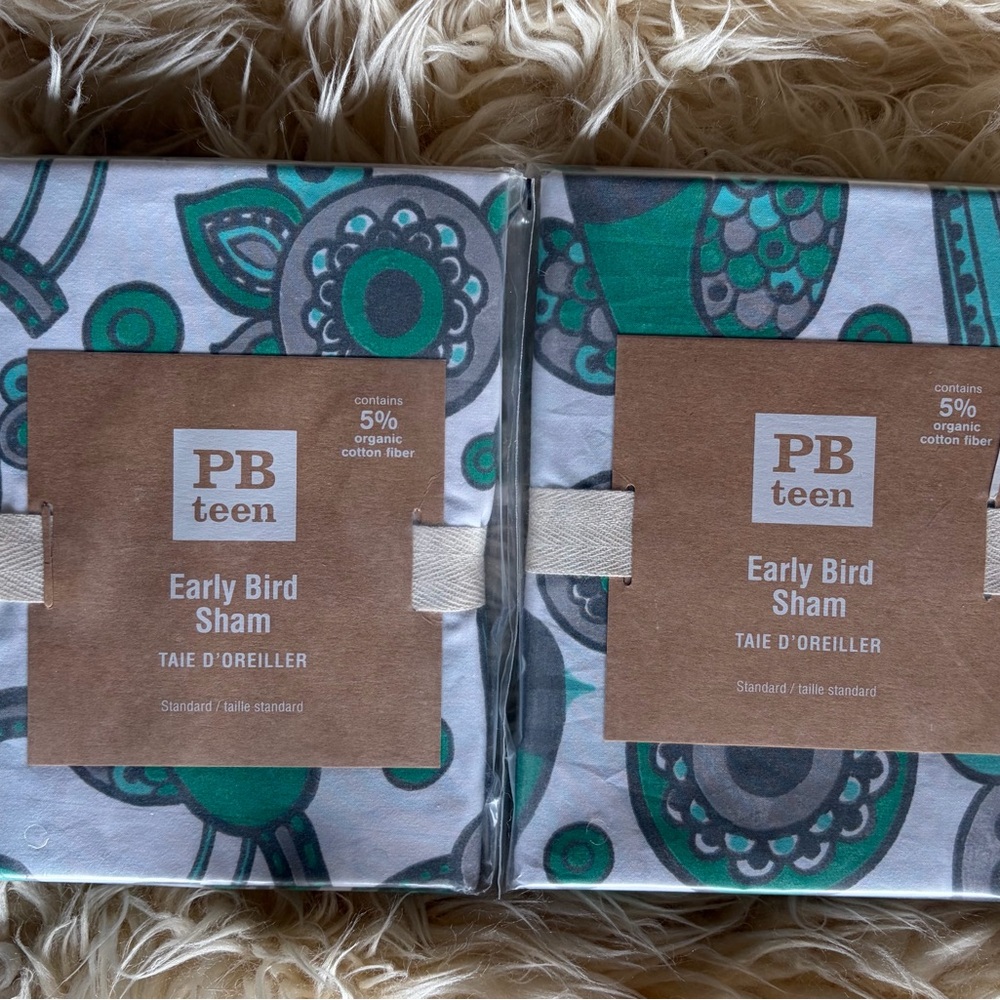 POTTERY BARN Set 2 Early Bird White Green Taie D'Oreiller Standard Sham NEW Tags